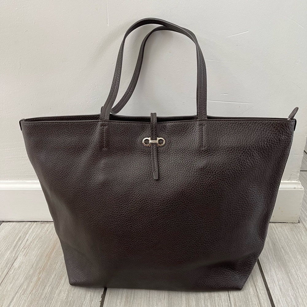Salvatore Ferragamo Brown Pebbled Leather Gina Tote Bag
